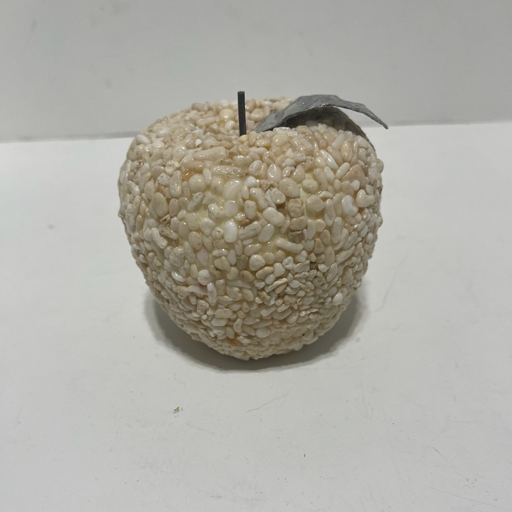 Elegant Cream Textured Apple made with Pebbles and a Silver Metal Leaf